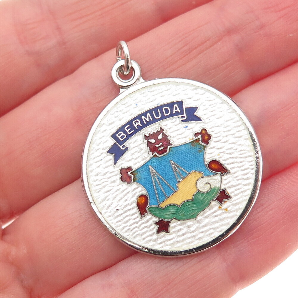 BREADNER CO. Sterling Silver Vintage Enamel Bermuda Coat of Arms Charm Pendant